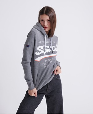 Superdry Super Vintage Női Kapucnis Pulóver Szürke | EMJHZ1789